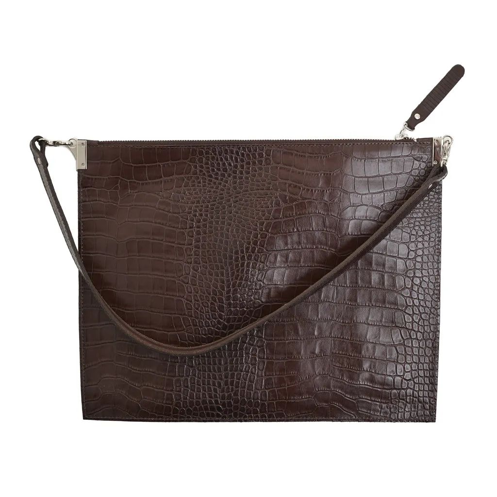 Annette Pouch Brown Croc print emboss leather