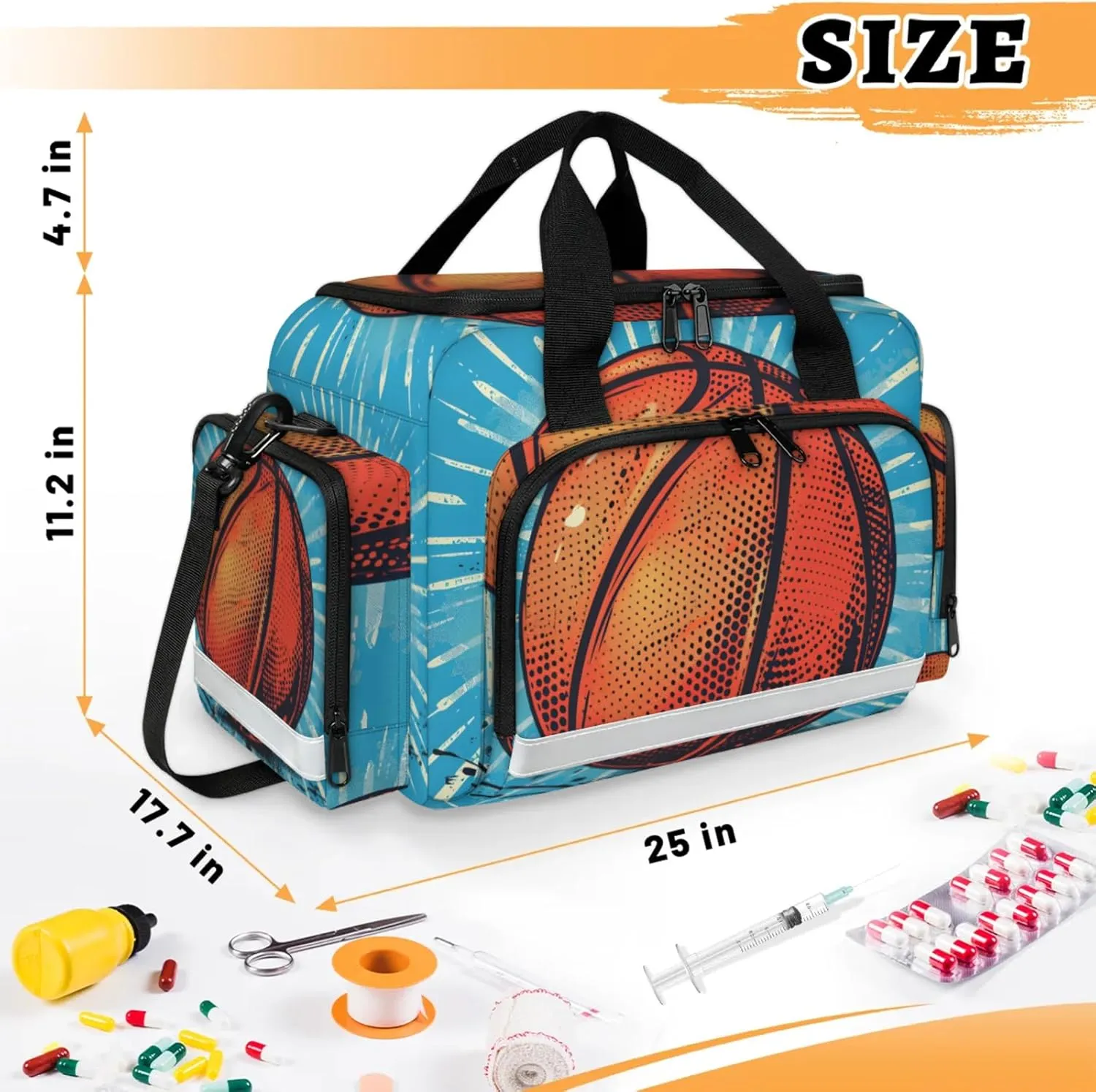 Anti-Scratch Duffle Bag for Travel 25x17.7x11.2 Inch - Waterproof Duffel Bag for Camping Fitness, Durable EMS Gear for First Responders Basketball Printed