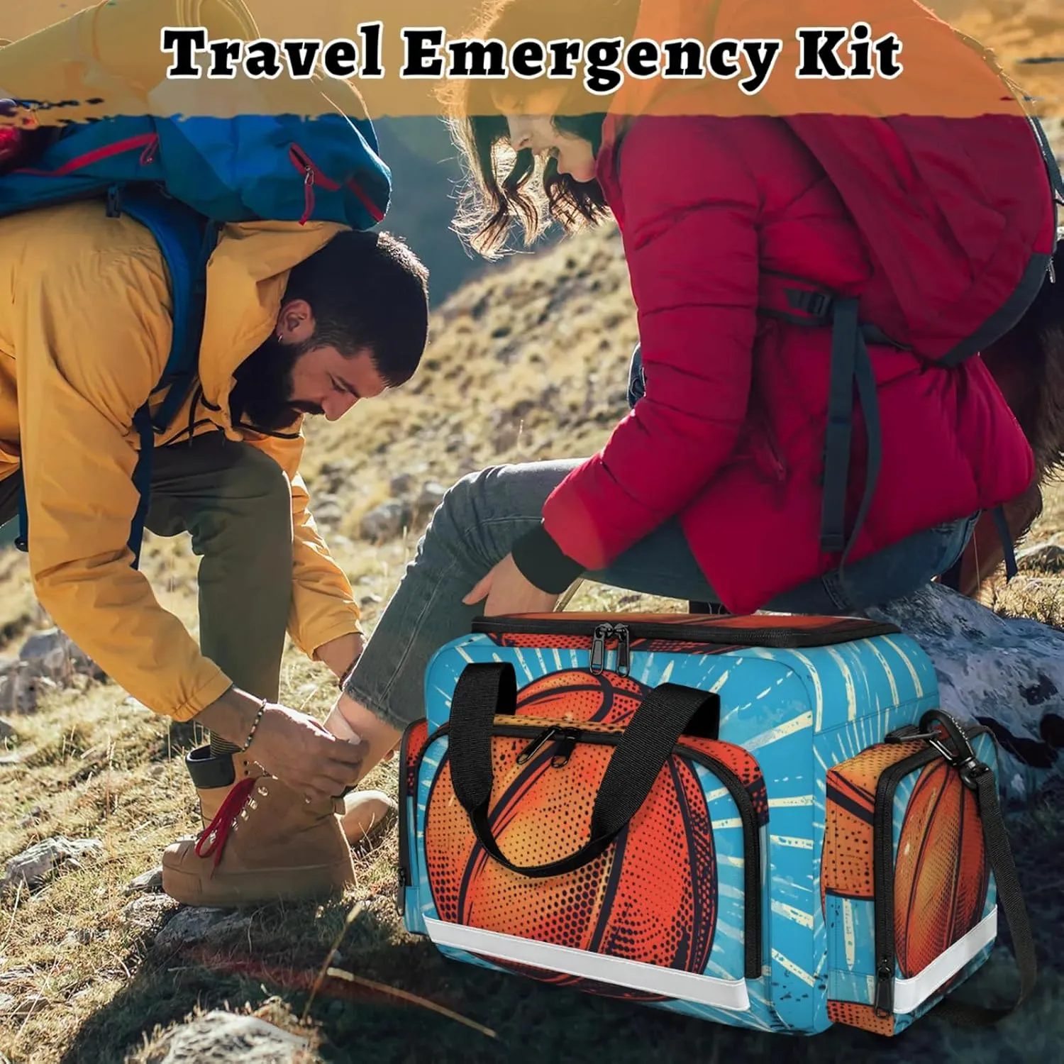 Anti-Scratch Duffle Bag for Travel 25x17.7x11.2 Inch - Waterproof Duffel Bag for Camping Fitness, Durable EMS Gear for First Responders Basketball Printed