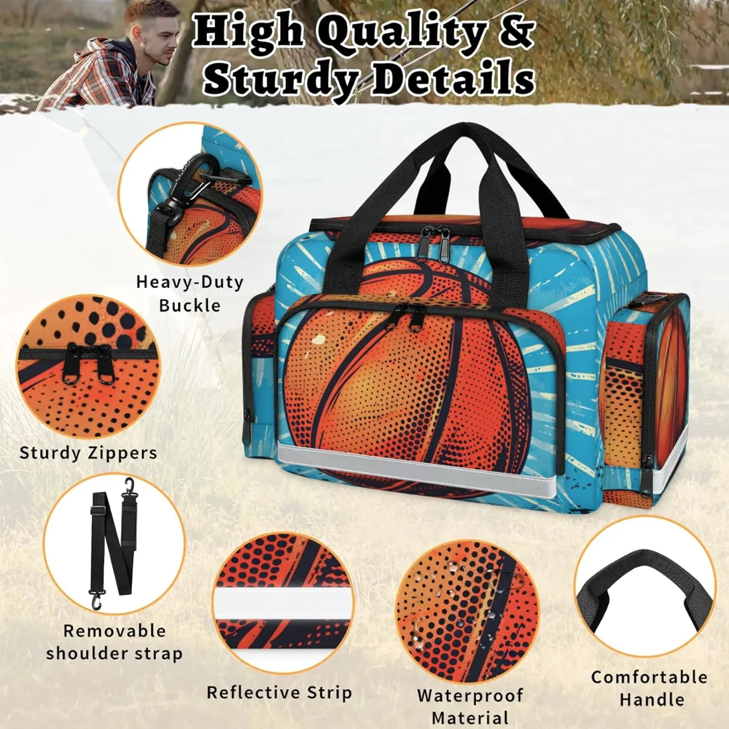 Anti-Scratch Duffle Bag for Travel 25x17.7x11.2 Inch - Waterproof Duffel Bag for Camping Fitness, Durable EMS Gear for First Responders Basketball Printed