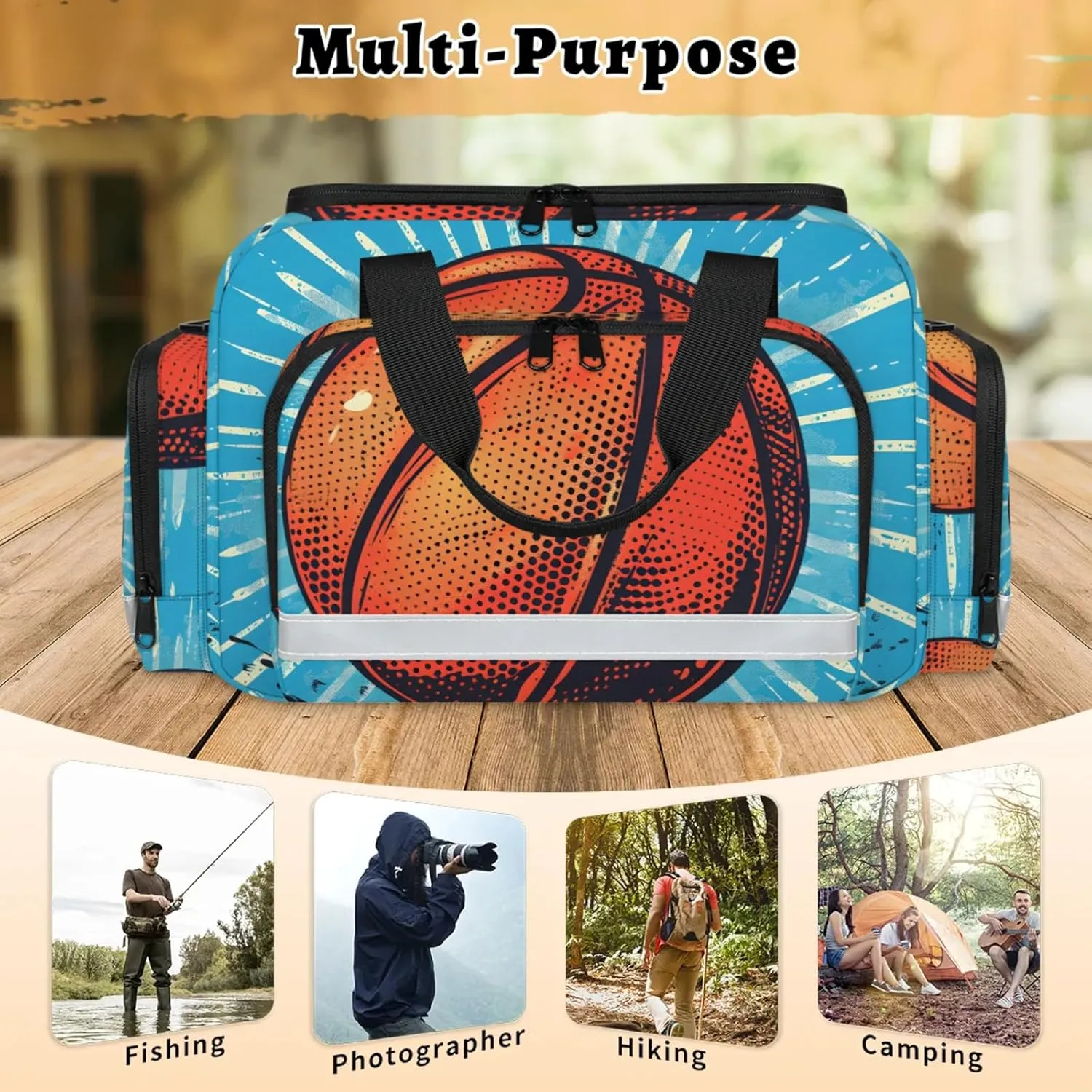 Anti-Scratch Duffle Bag for Travel 25x17.7x11.2 Inch - Waterproof Duffel Bag for Camping Fitness, Durable EMS Gear for First Responders Basketball Printed