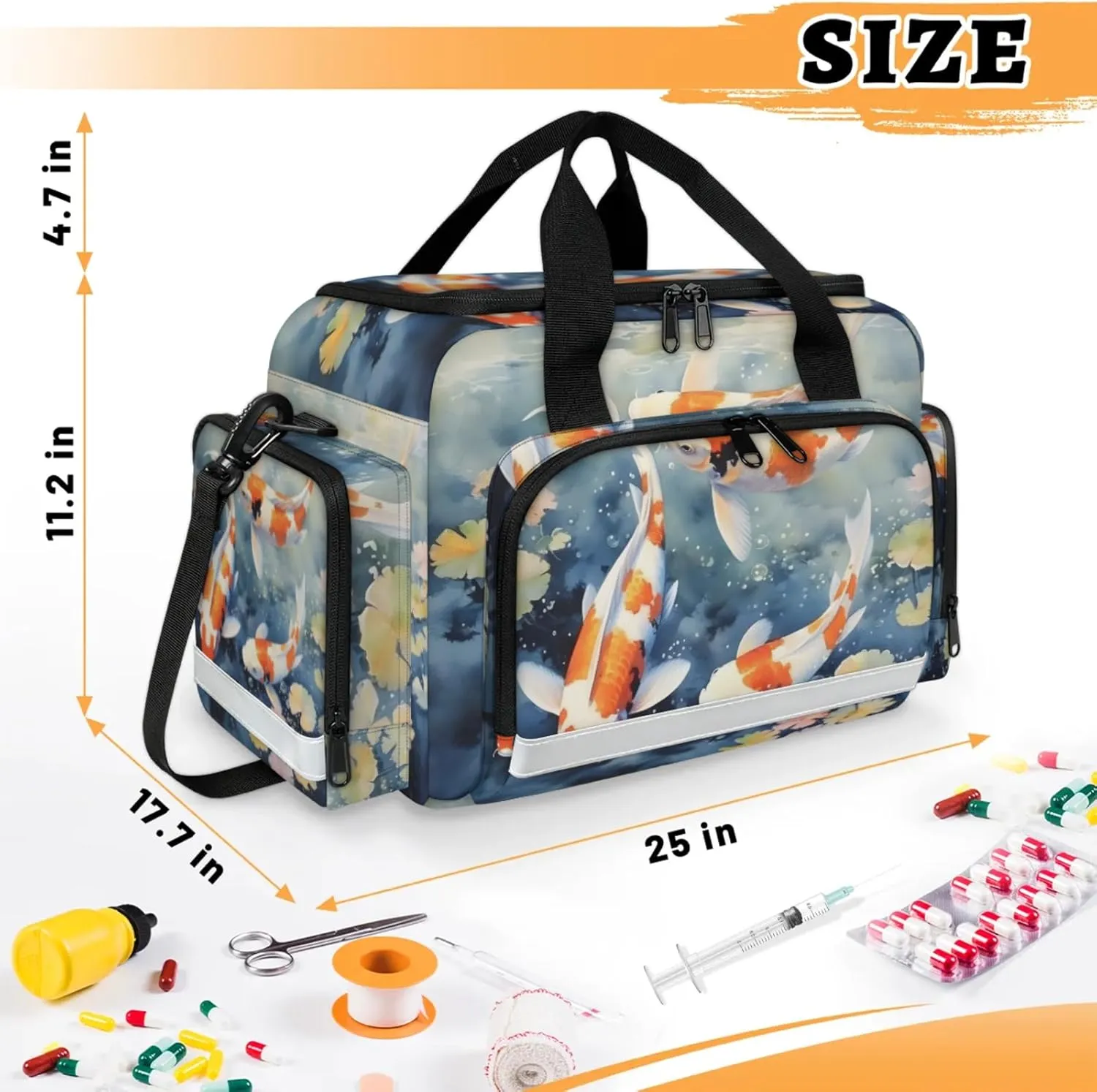 Anti-Scratch Duffle Bag for Travel 25x17.7x11.2 Inch - Waterproof Duffel Bag for Camping Fitness, Durable EMS Gear for First Responders Fish Pond