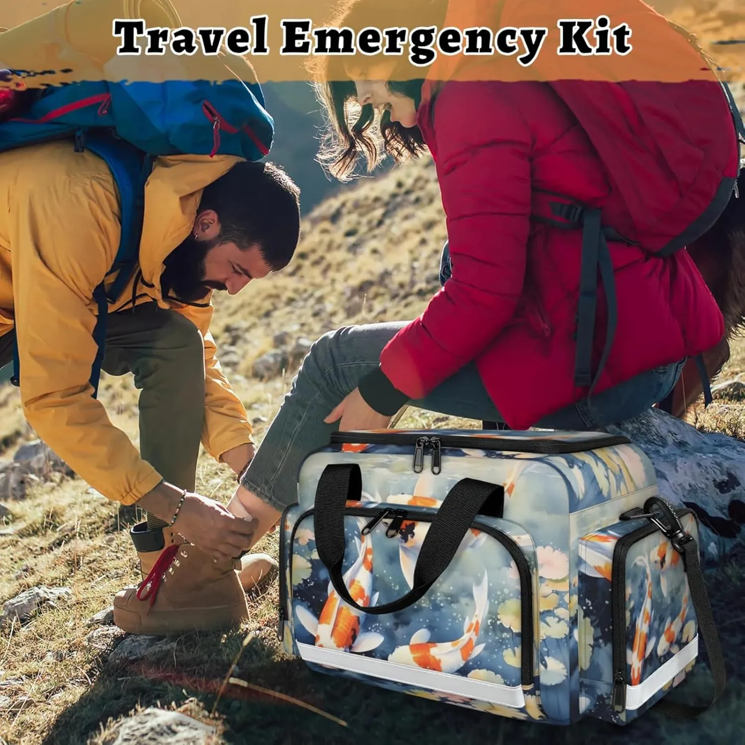 Anti-Scratch Duffle Bag for Travel 25x17.7x11.2 Inch - Waterproof Duffel Bag for Camping Fitness, Durable EMS Gear for First Responders Fish Pond