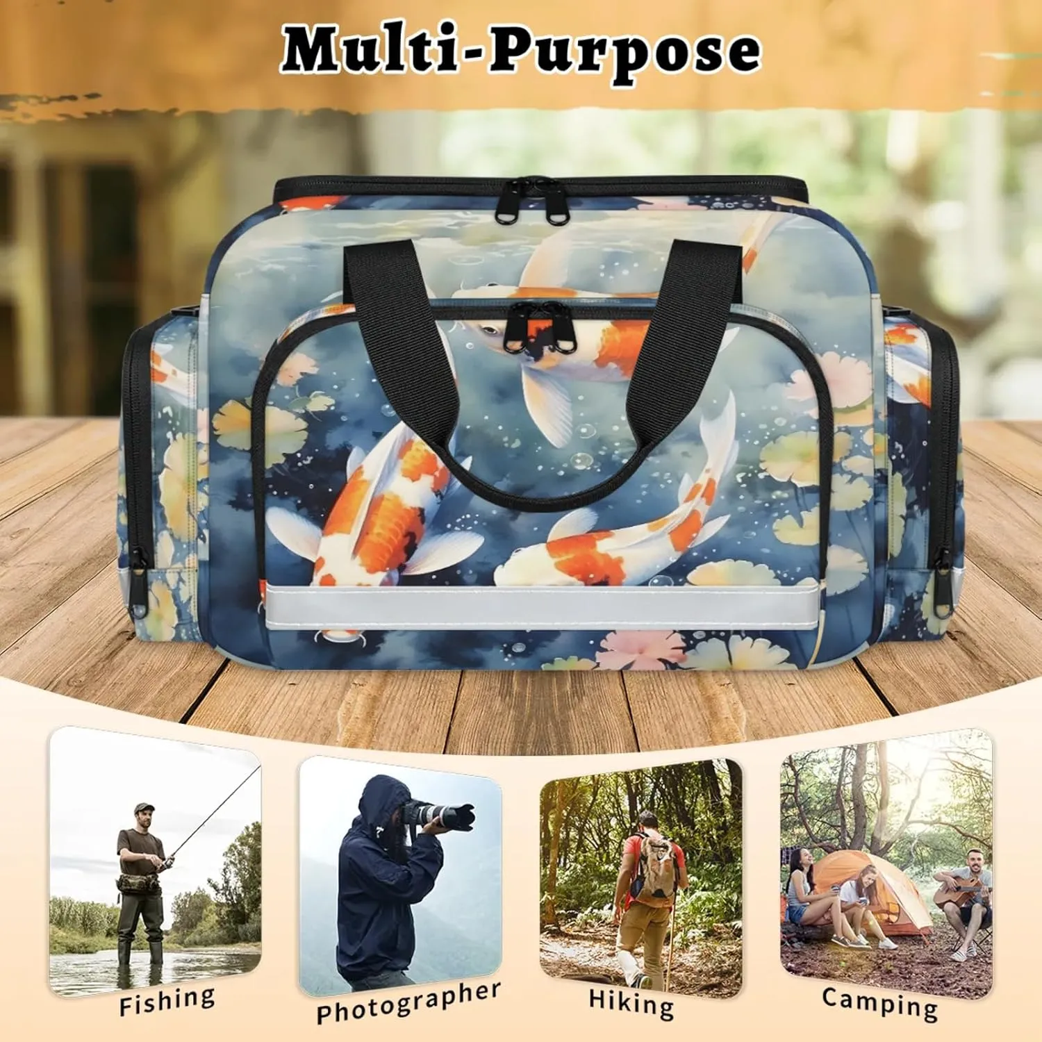 Anti-Scratch Duffle Bag for Travel 25x17.7x11.2 Inch - Waterproof Duffel Bag for Camping Fitness, Durable EMS Gear for First Responders Fish Pond