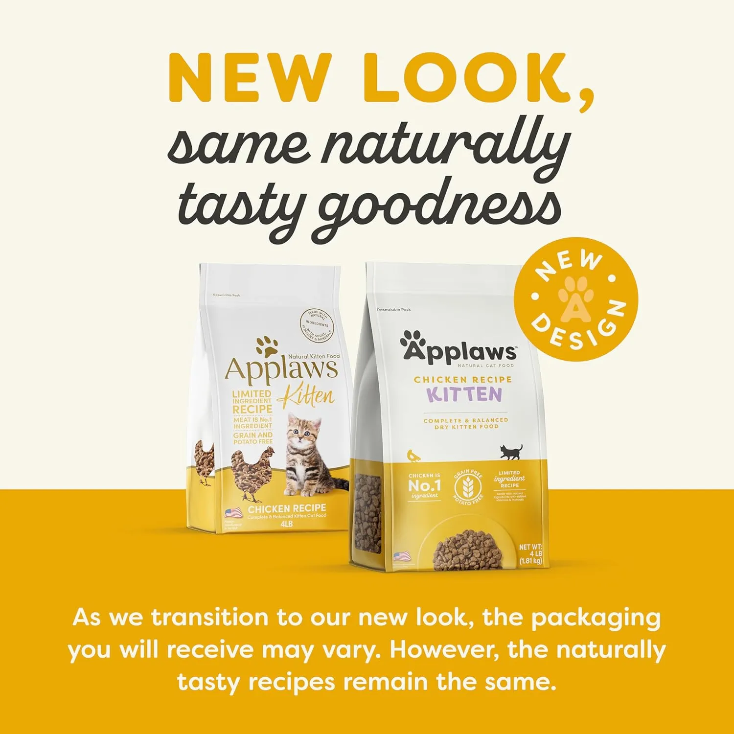 Applaws Complete Dry Kitten Food, Grain Free, Limited Ingredient Food for Kittens, Added Vitamins and Minerals for a Balanced Diet, Chicken Recipe, 3 x 4 lb Bags