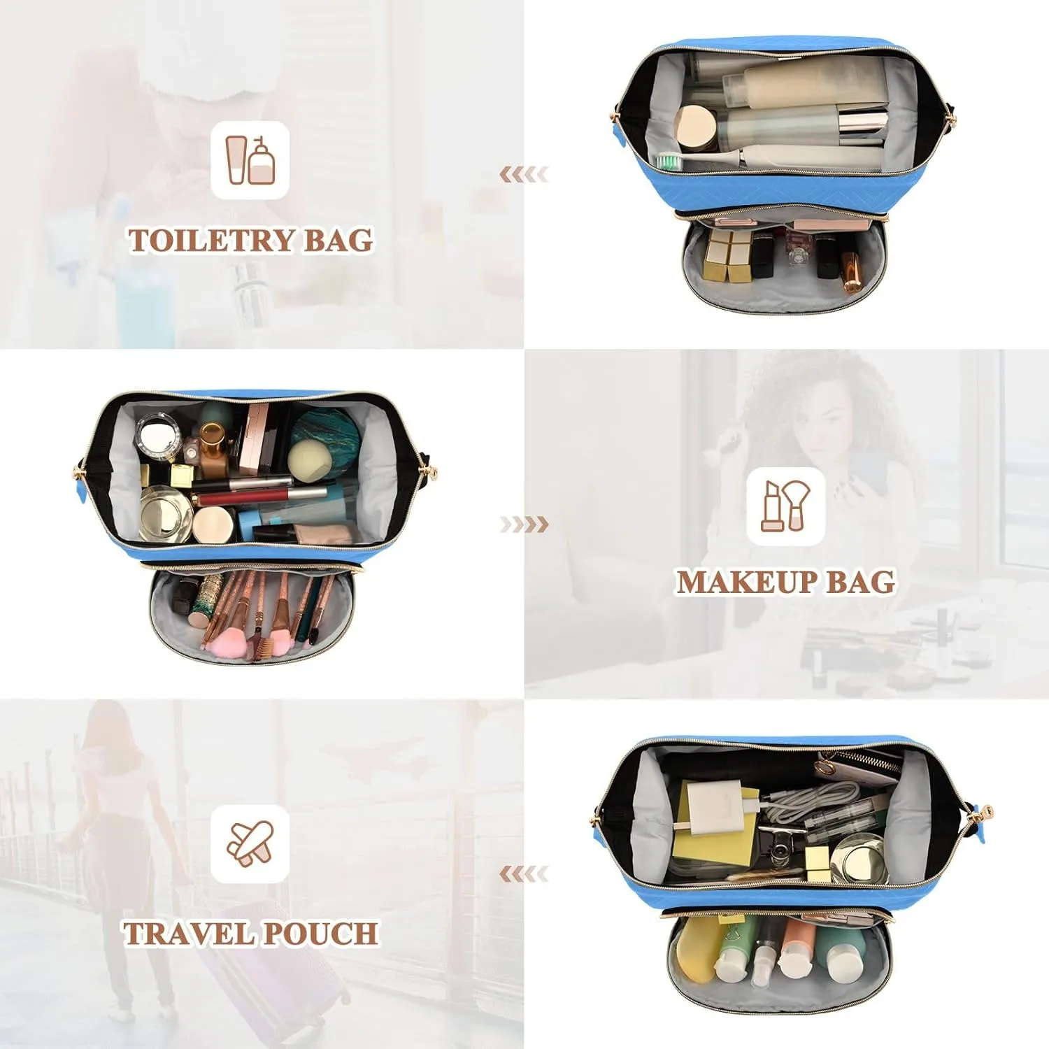 Argentina Flag Quilted Cosmetic Bag with 9-Piece Accessory Set, Wide-open Cosmetic Travel Bags Cosmetic Bags for Women for Purse