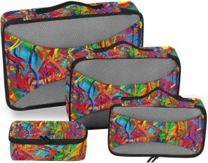 Art rainbow color splash brush strokes paint abstract 4 PCs Set Packing Bags, Luggage Organizer Bag, Portable Cube Toiletry bag, Durable Travel Cosmetic Storage Bag for Men Women