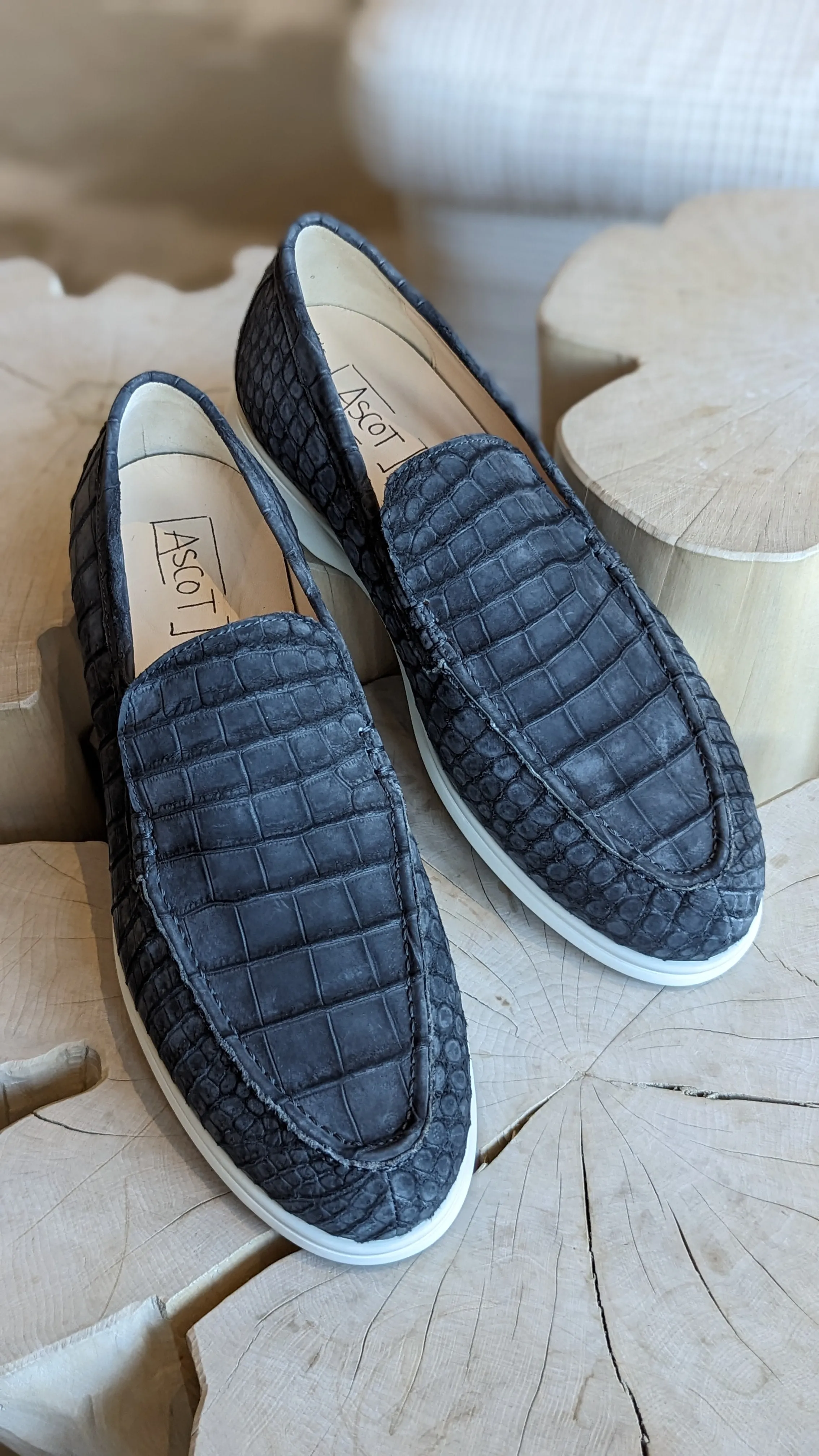 Ascot Cannes - Gunpowder Grey Nubuck Crocodile