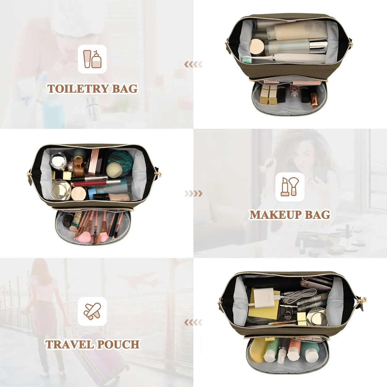 Ash Brown Custom Makeup Bag Travel Toiletry Bag Cosmetic Bag Pouch Cute Large Makeup Case Box Skincare Bag Organizer Make Up Bags for Purse Women Men Toiletries Sports Trip Adults