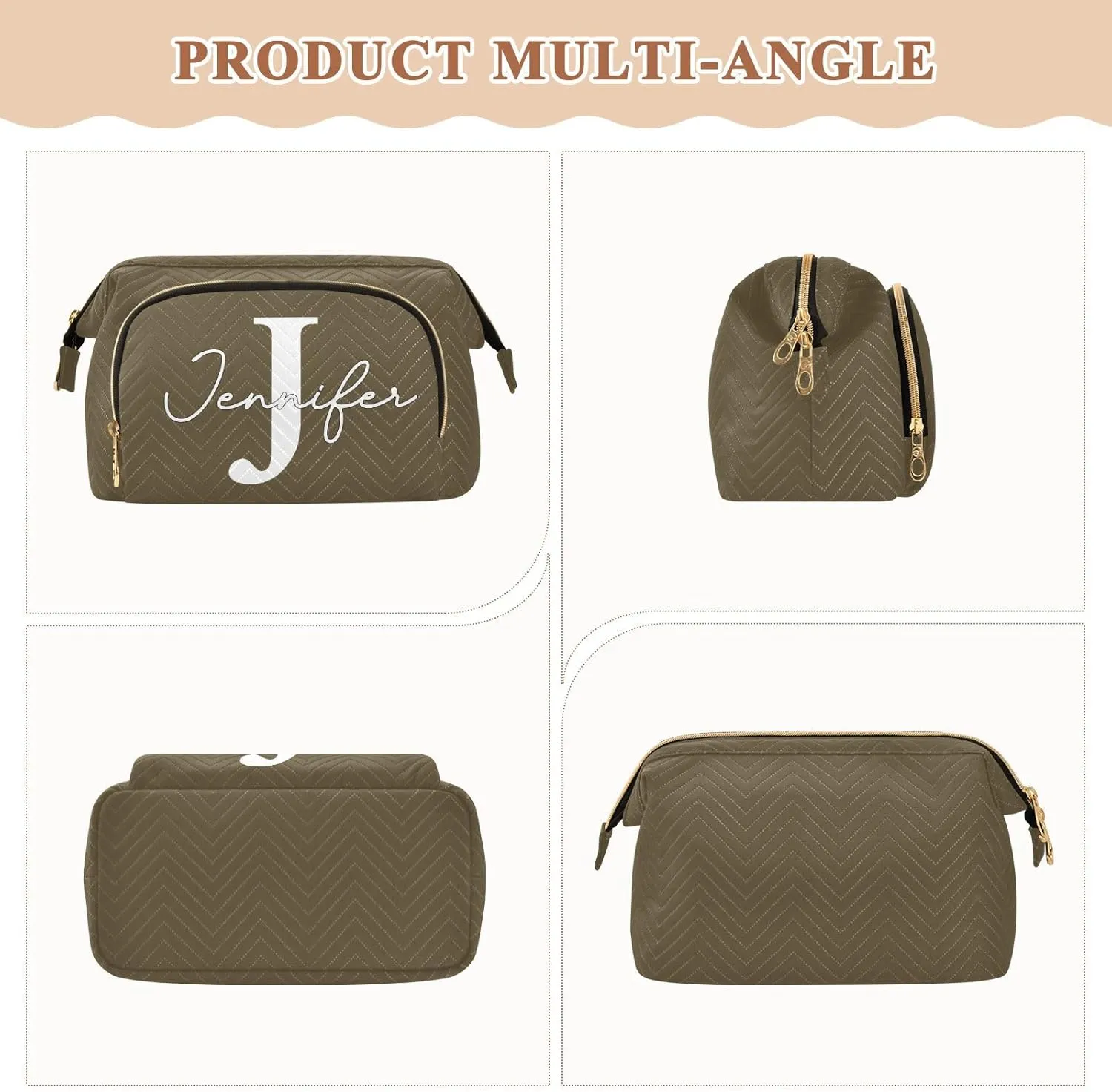 Ash Brown Custom Makeup Bag Travel Toiletry Bag Cosmetic Bag Pouch Cute Large Makeup Case Box Skincare Bag Organizer Make Up Bags for Purse Women Men Toiletries Sports Trip Adults