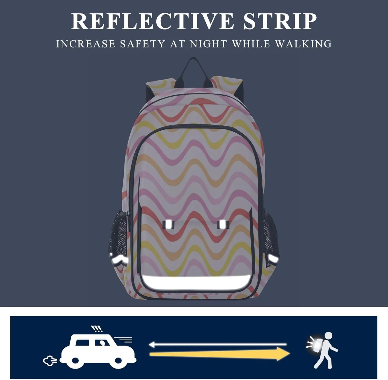 Aslsiy Kids Backpack Groovy Hippie Retro Wave School Backpack for Boys Girls Pink Book Bags Daycare 17 Inch Laptop Bag