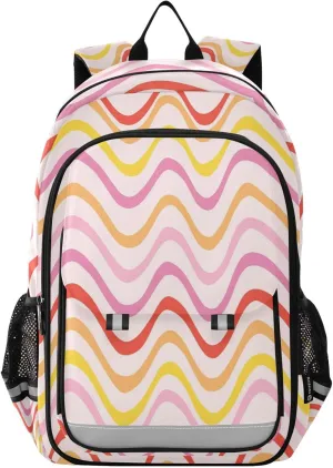 Aslsiy Kids Backpack Groovy Hippie Retro Wave School Backpack for Boys Girls Pink Book Bags Daycare 17 Inch Laptop Bag