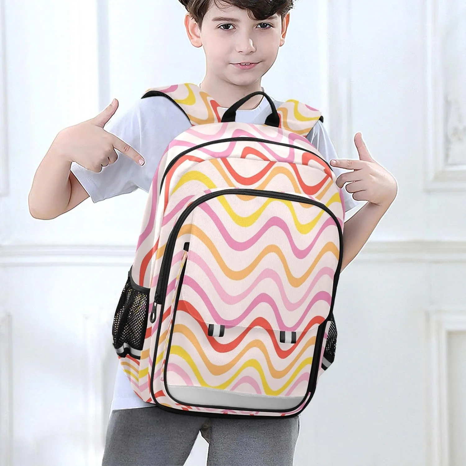 Aslsiy Kids Backpack Groovy Hippie Retro Wave School Backpack for Boys Girls Pink Book Bags Daycare 17 Inch Laptop Bag