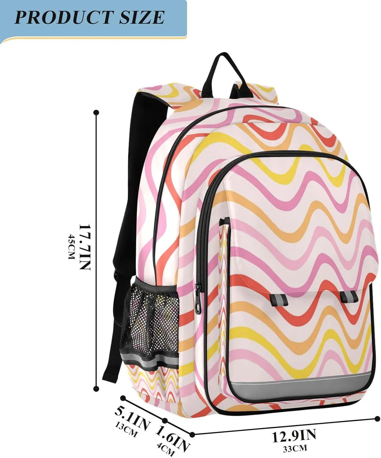 Aslsiy Kids Backpack Groovy Hippie Retro Wave School Backpack for Boys Girls Pink Book Bags Daycare 17 Inch Laptop Bag