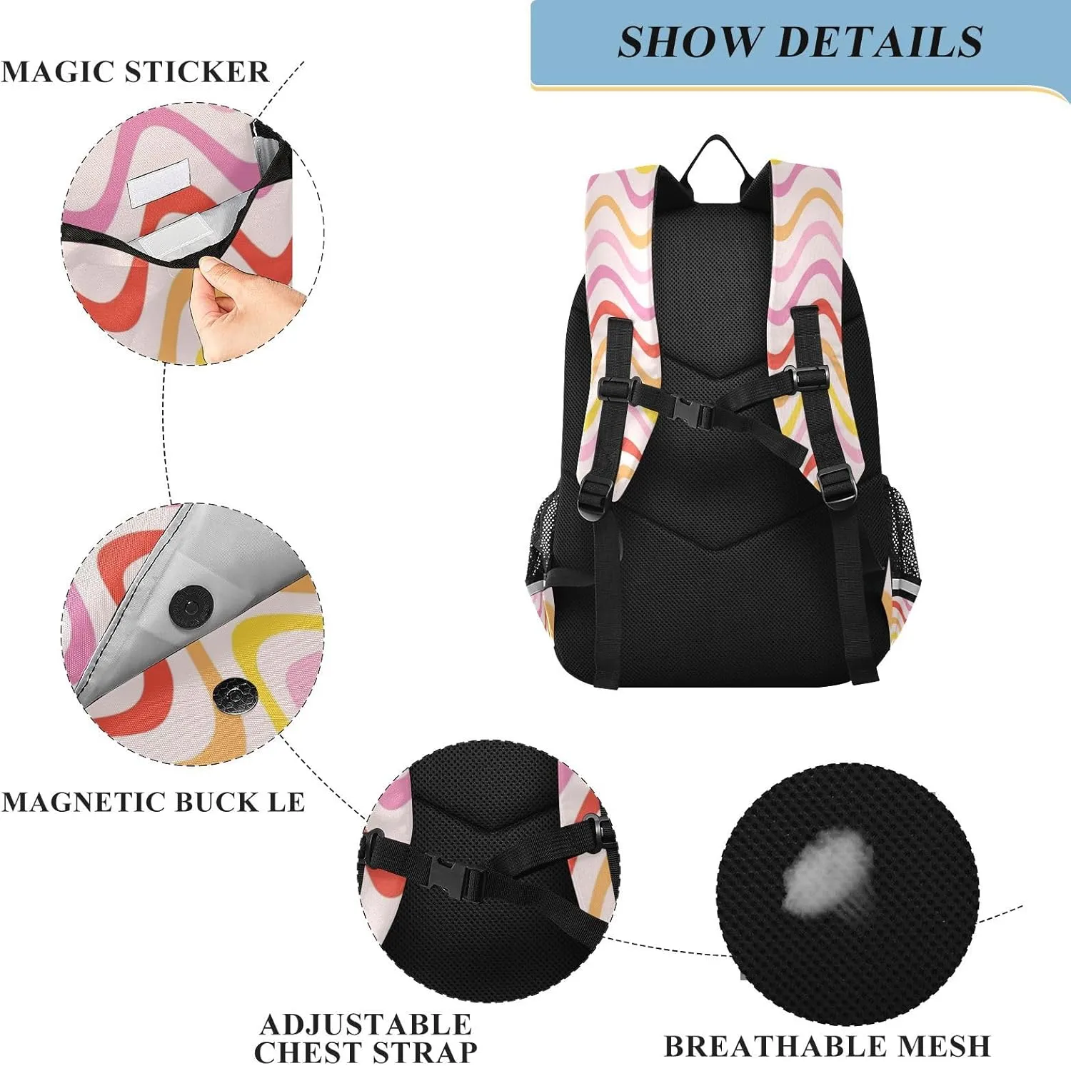 Aslsiy Kids Backpack Groovy Hippie Retro Wave School Backpack for Boys Girls Pink Book Bags Daycare 17 Inch Laptop Bag