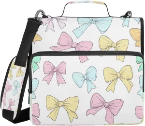 ATTX Cute Bow Tie Zipper Binder with Adjustable Padded Strap - 3 Ring 500 Sheet Capacity Binder Bag with Multi-Pocket Organizer, Fits 12 Inch Laptop#527