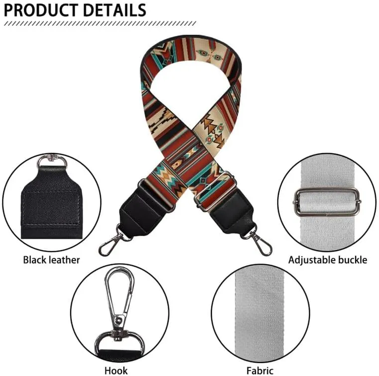 Aztec Ethnic Women's Bag Strap, Navajo Tribal Adjustable Replacement Straps 29.9-50.3 Inches, Brown Southwestern for Handbags Purses Tote Bags
