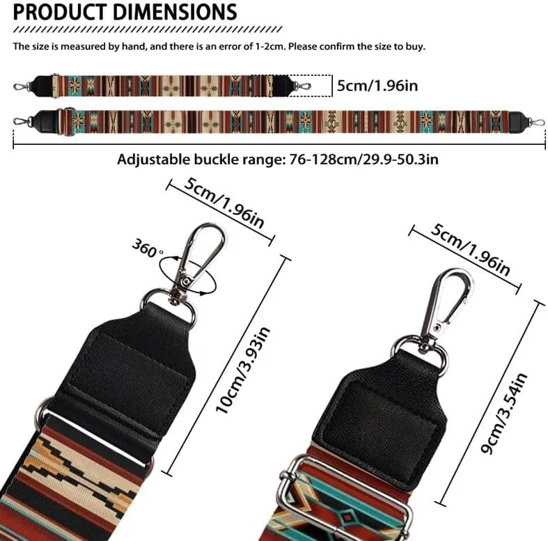 Aztec Ethnic Women's Bag Strap, Navajo Tribal Adjustable Replacement Straps 29.9-50.3 Inches, Brown Southwestern for Handbags Purses Tote Bags