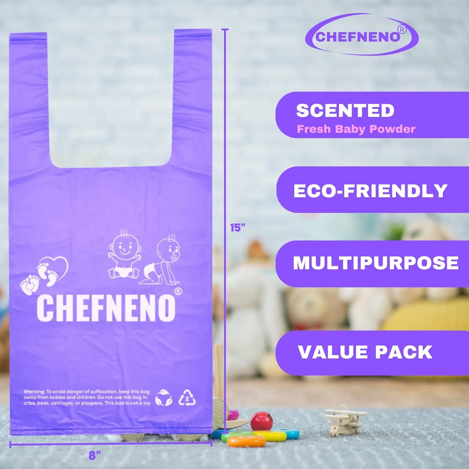 Baby Diaper Bag Disposable (600 Count) Fresh Baby Powder Scented Easy Tie Handles Bulk Diaper Sacks Disposable Dog Poop Waste Bags Cat Litter Clump & Poop Bags Sanitary Pad Waste Bags (600 Bags)