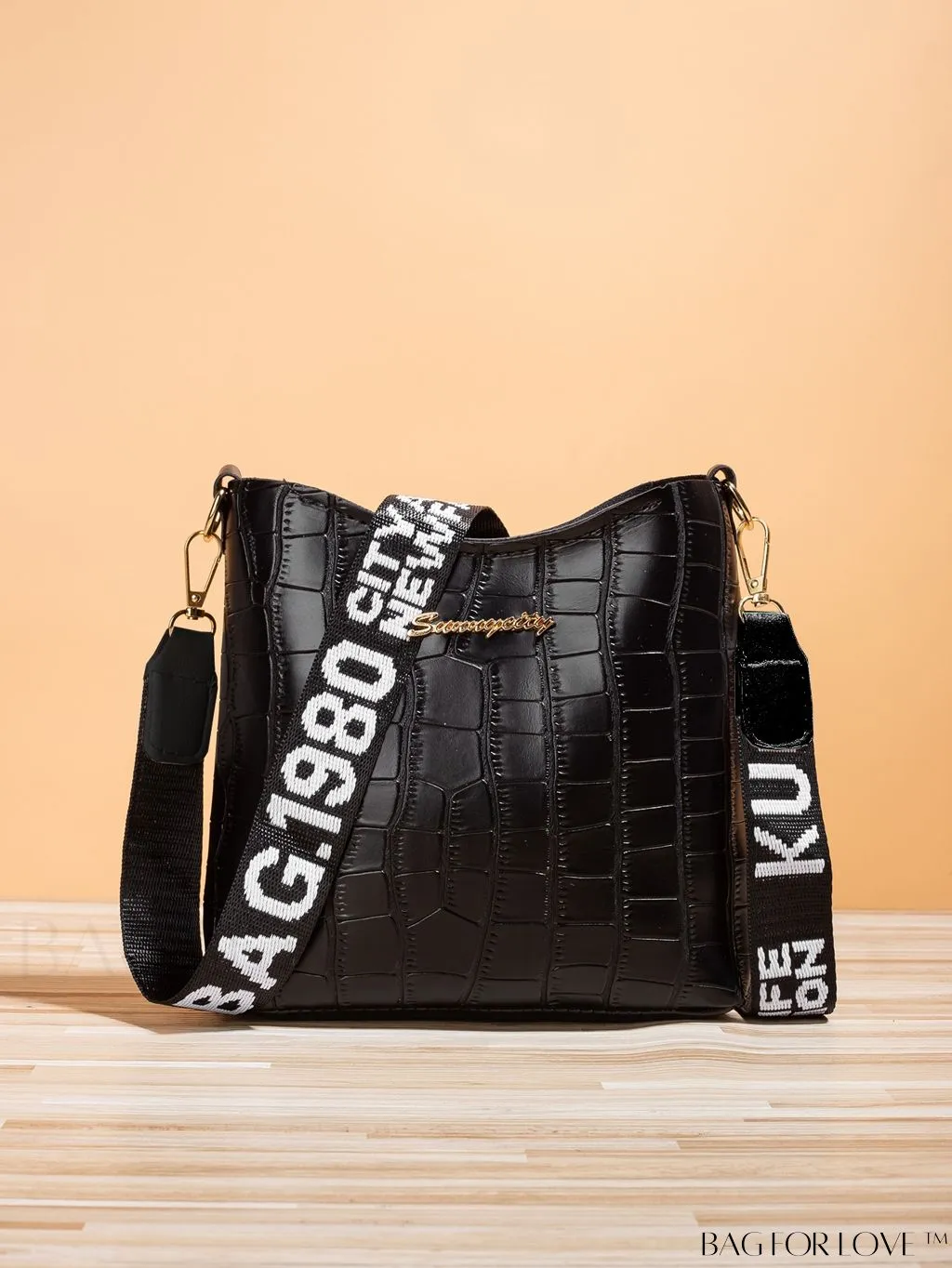 BagForLove - Compact Crocodile-Embossed White PU Zippered Hobo Bag