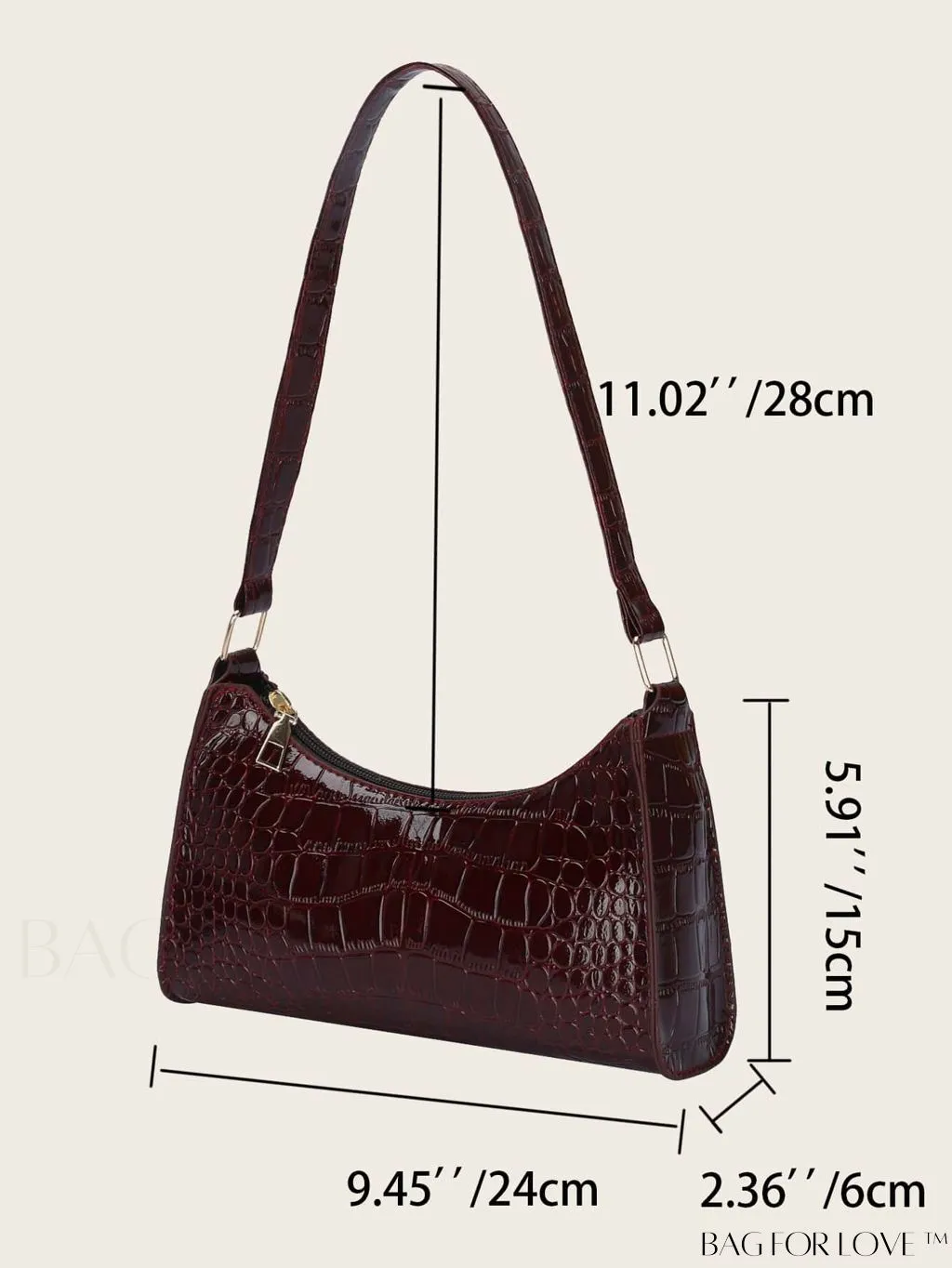 BagForLove - Crocodile Embossed Baguette Handbag