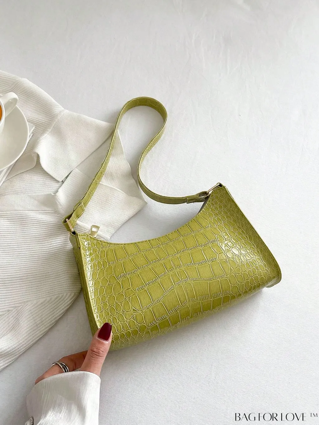 BagForLove - Crocodile Embossed Baguette Handbag