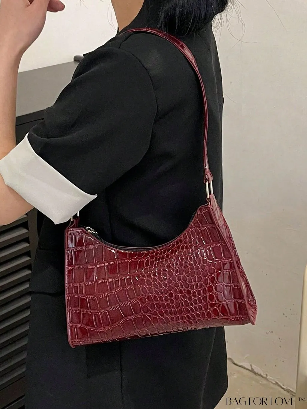 BagForLove - Crocodile Embossed Baguette Handbag