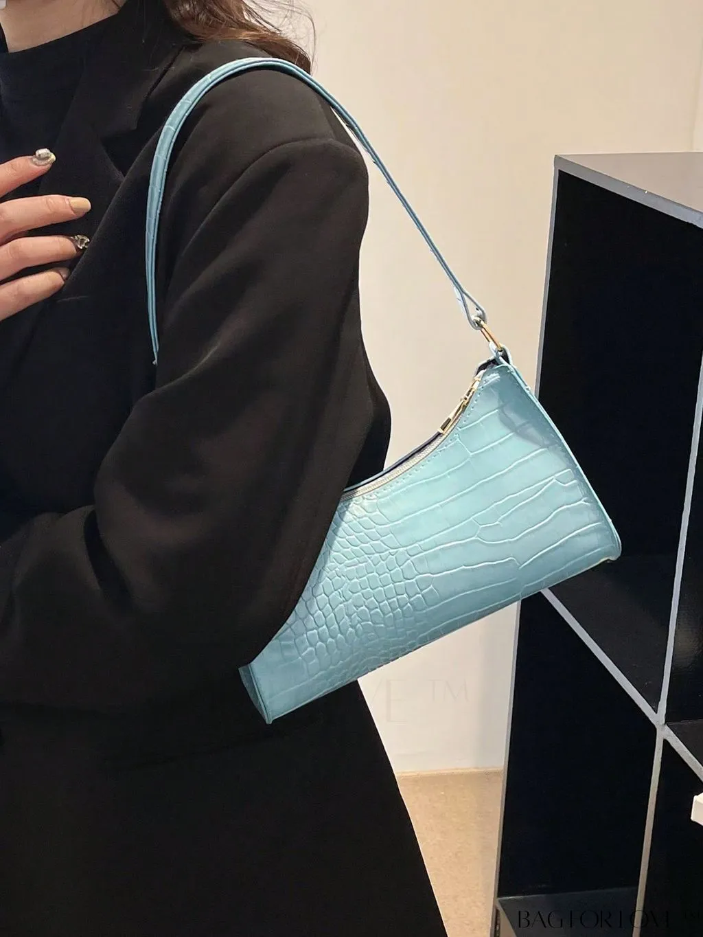 BagForLove - Crocodile Embossed Baguette Handbag