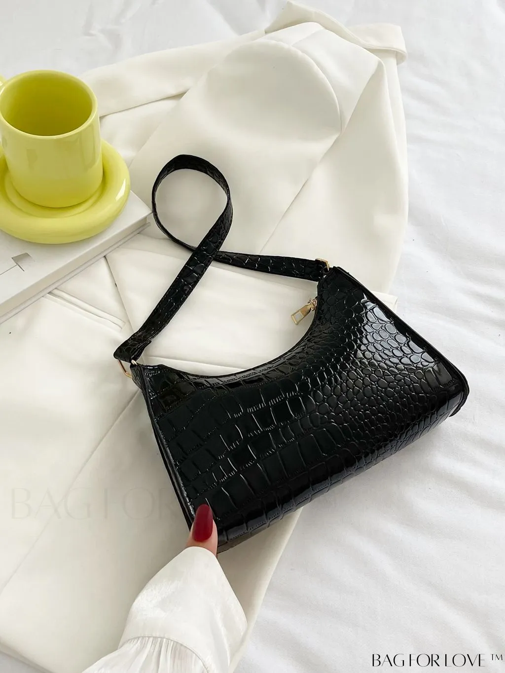 BagForLove - Crocodile Embossed Baguette Handbag