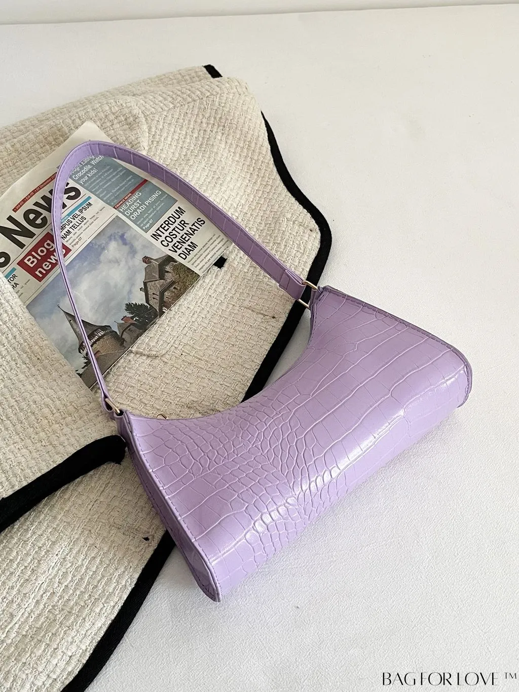 BagForLove - Crocodile Embossed Baguette Handbag