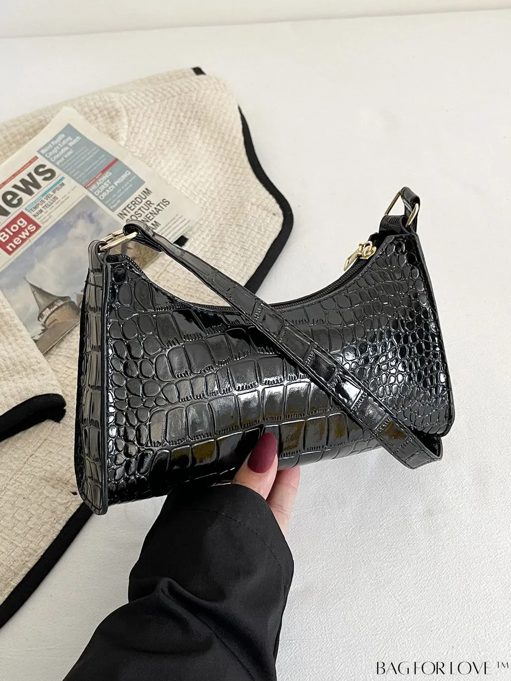 BagForLove - Crocodile Embossed Baguette Handbag
