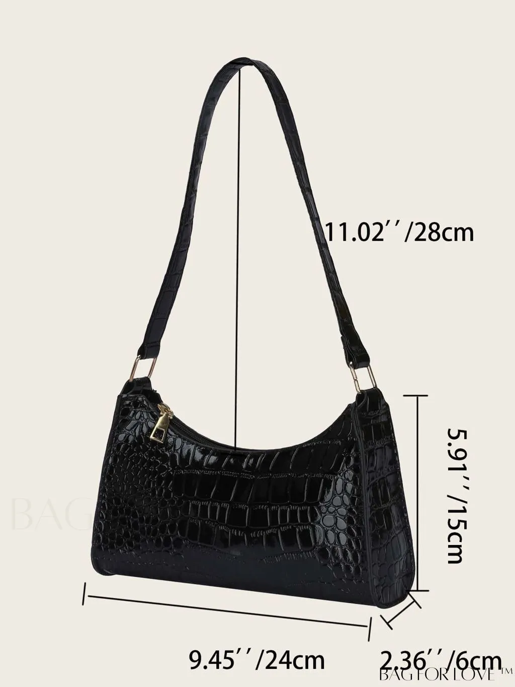 BagForLove - Crocodile Embossed Baguette Handbag