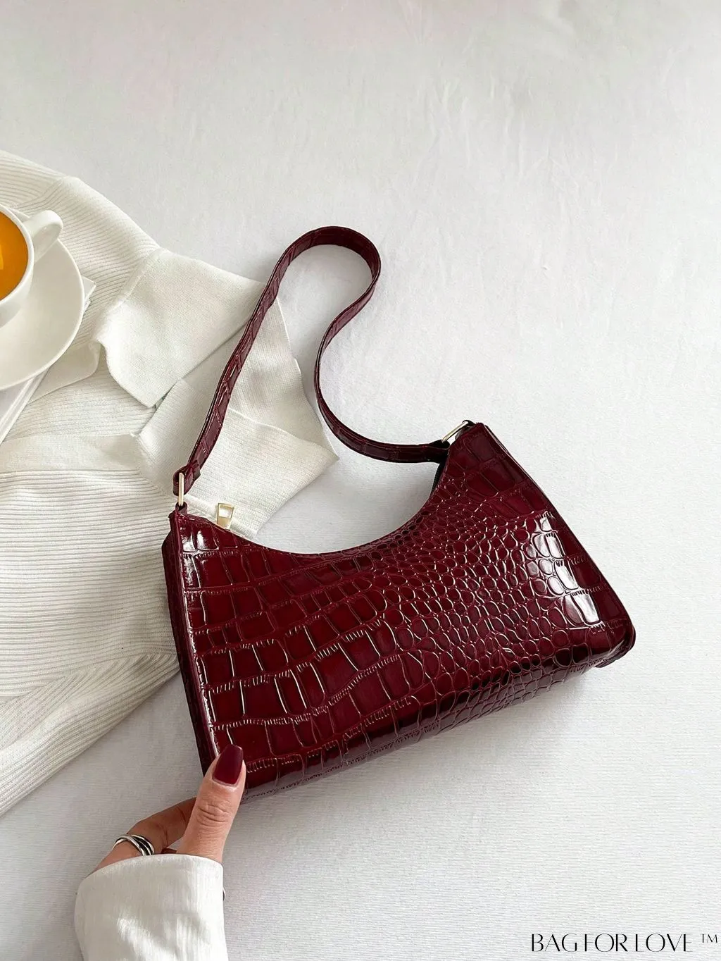 BagForLove - Crocodile Embossed Baguette Handbag