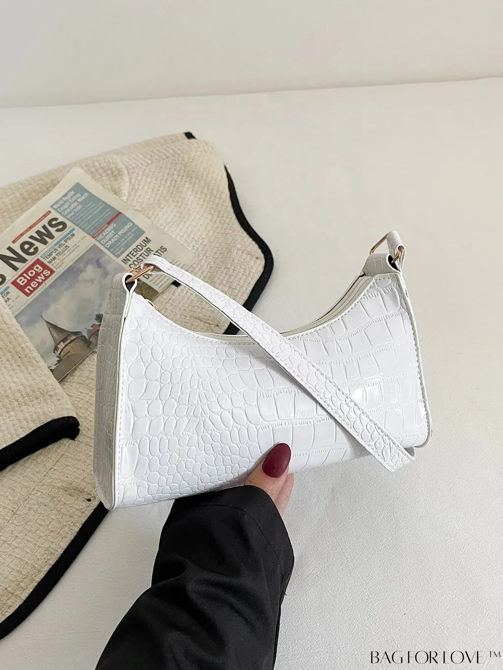 BagForLove - Crocodile Embossed Baguette Handbag