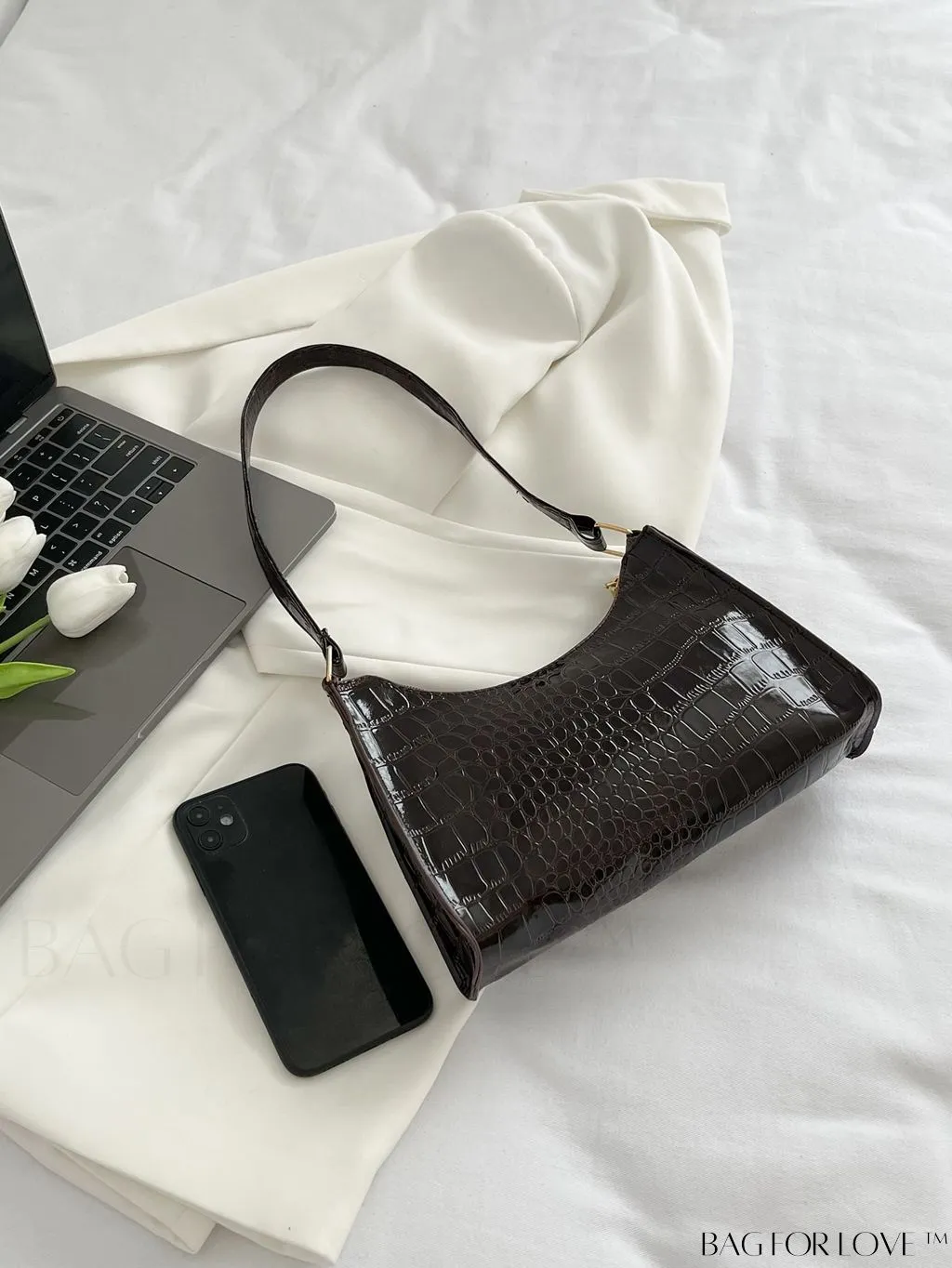 BagForLove - Crocodile Embossed Baguette Handbag