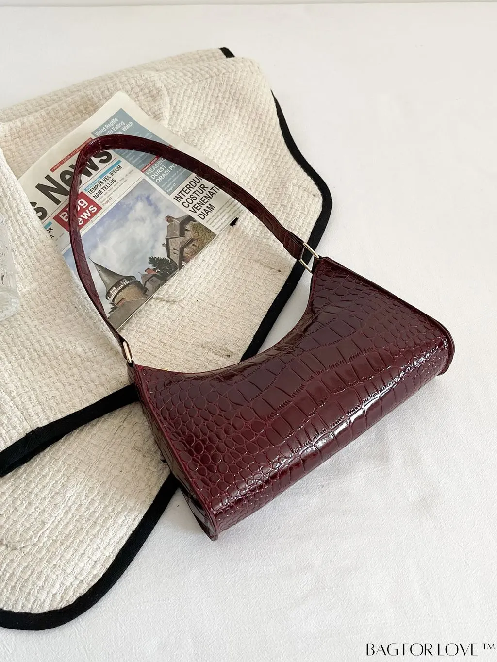 BagForLove - Crocodile Embossed Baguette Handbag