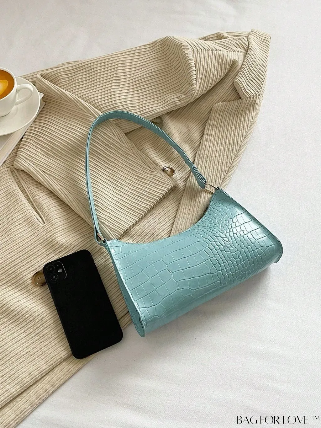 BagForLove - Crocodile Embossed Baguette Handbag