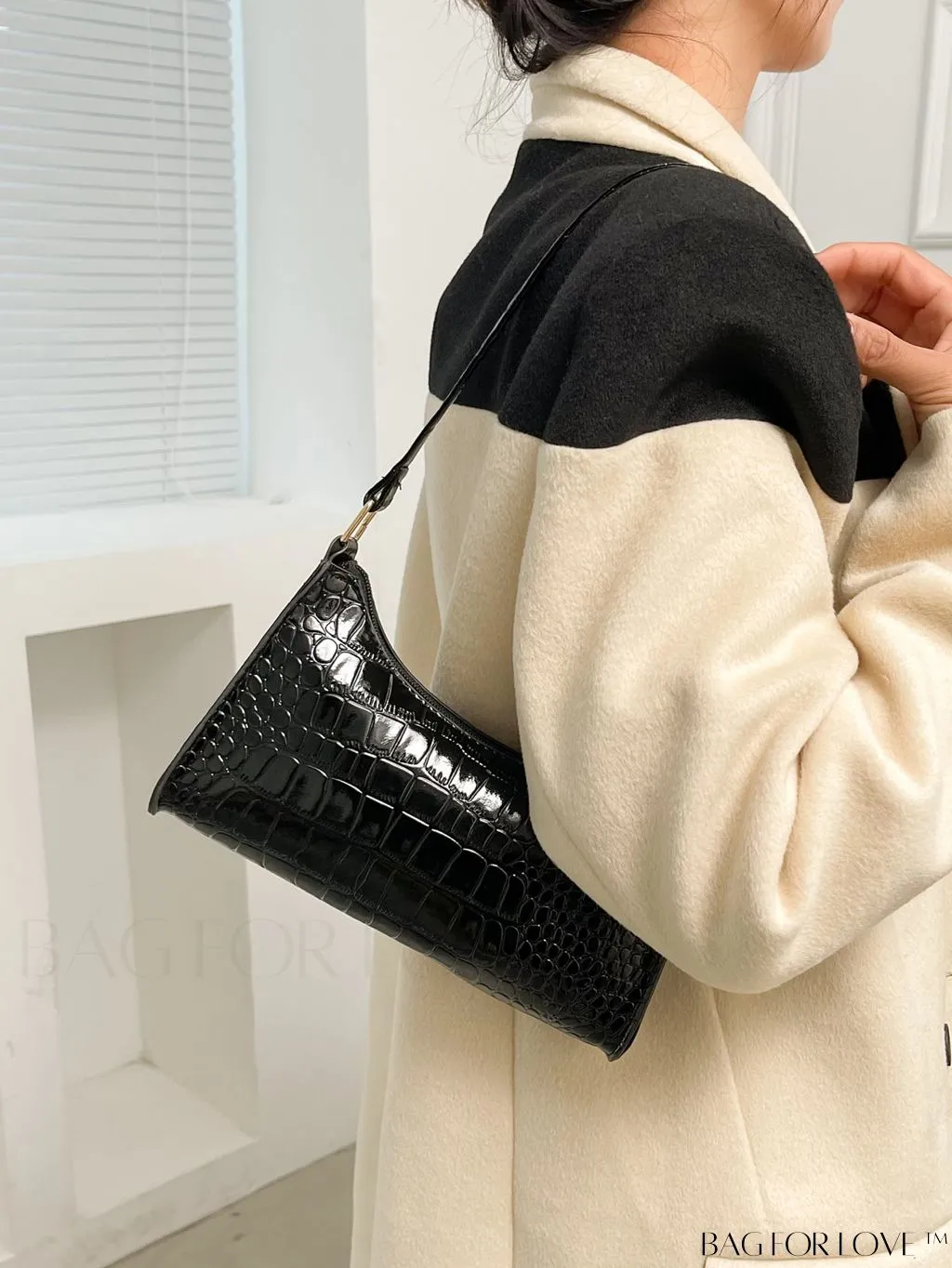 BagForLove - Crocodile Embossed Baguette Handbag