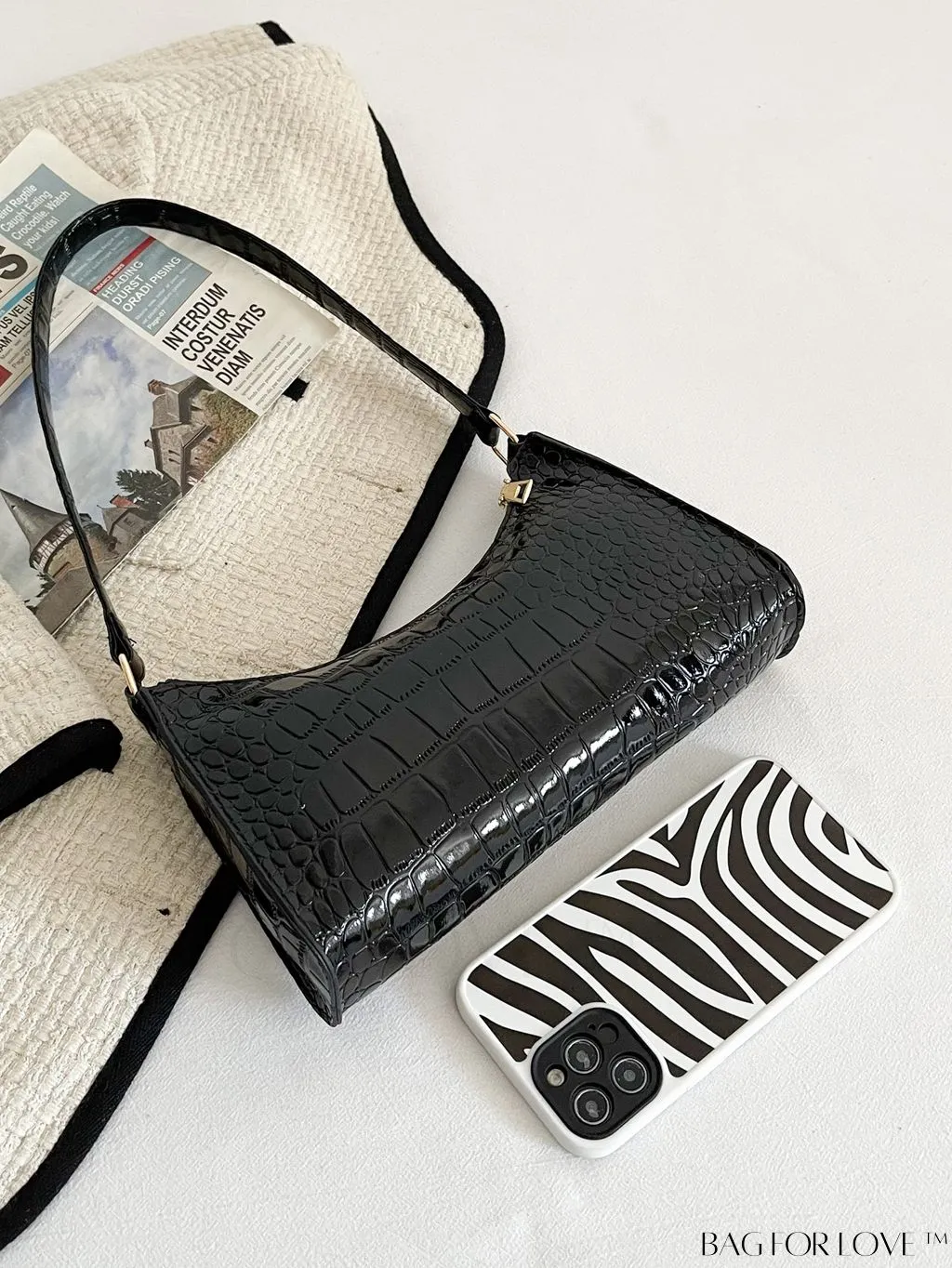BagForLove - Crocodile Embossed Baguette Handbag