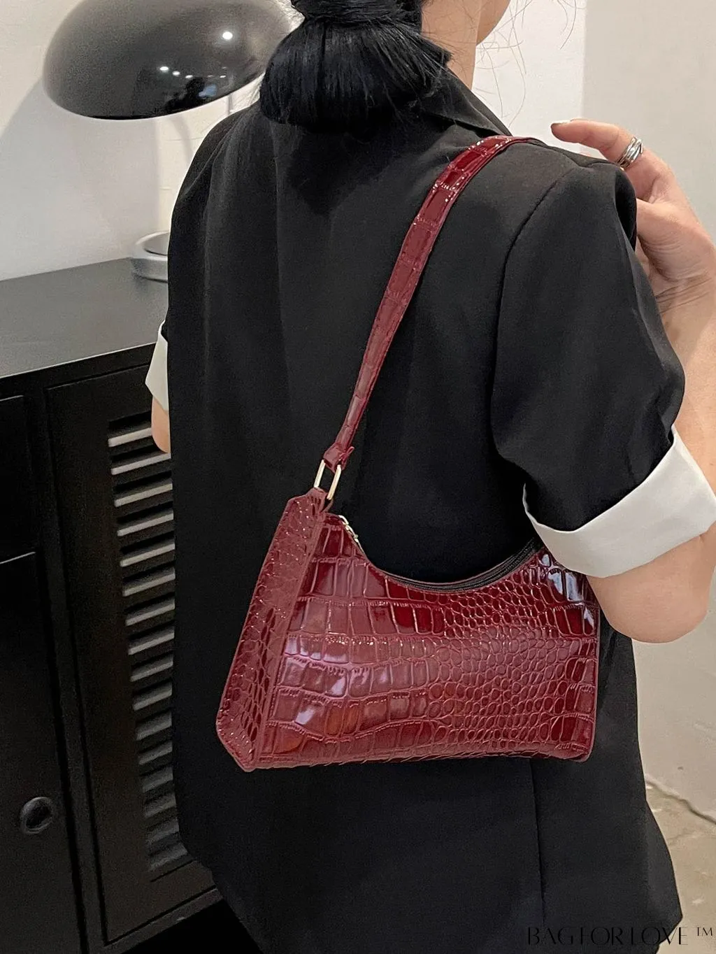 BagForLove - Crocodile Embossed Baguette Handbag