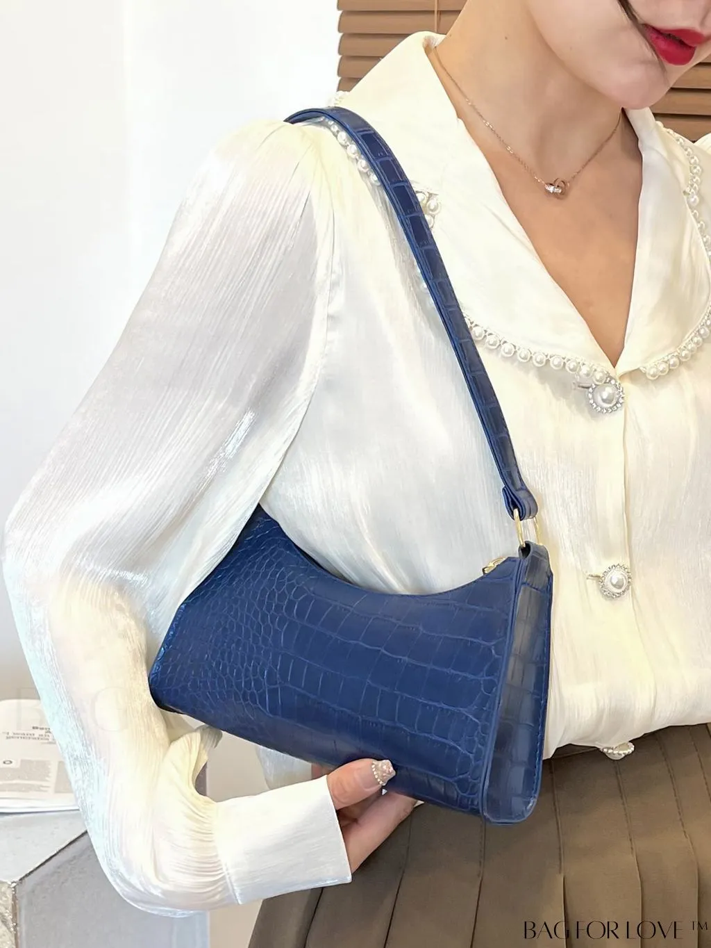 BagForLove - Crocodile Embossed Baguette Handbag