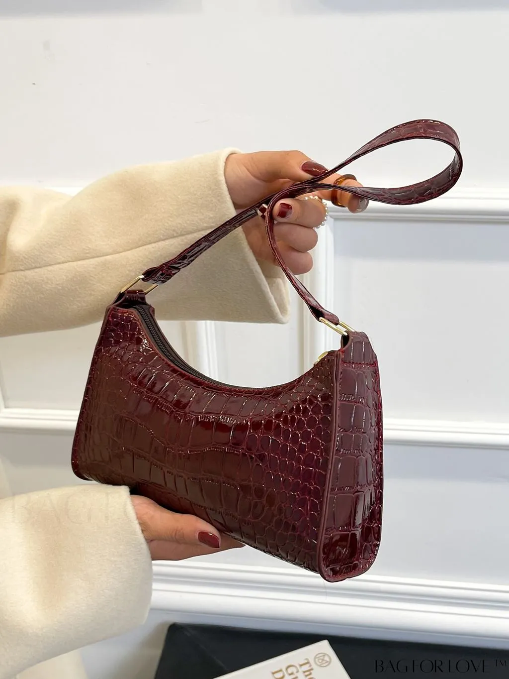 BagForLove - Crocodile Embossed Baguette Handbag
