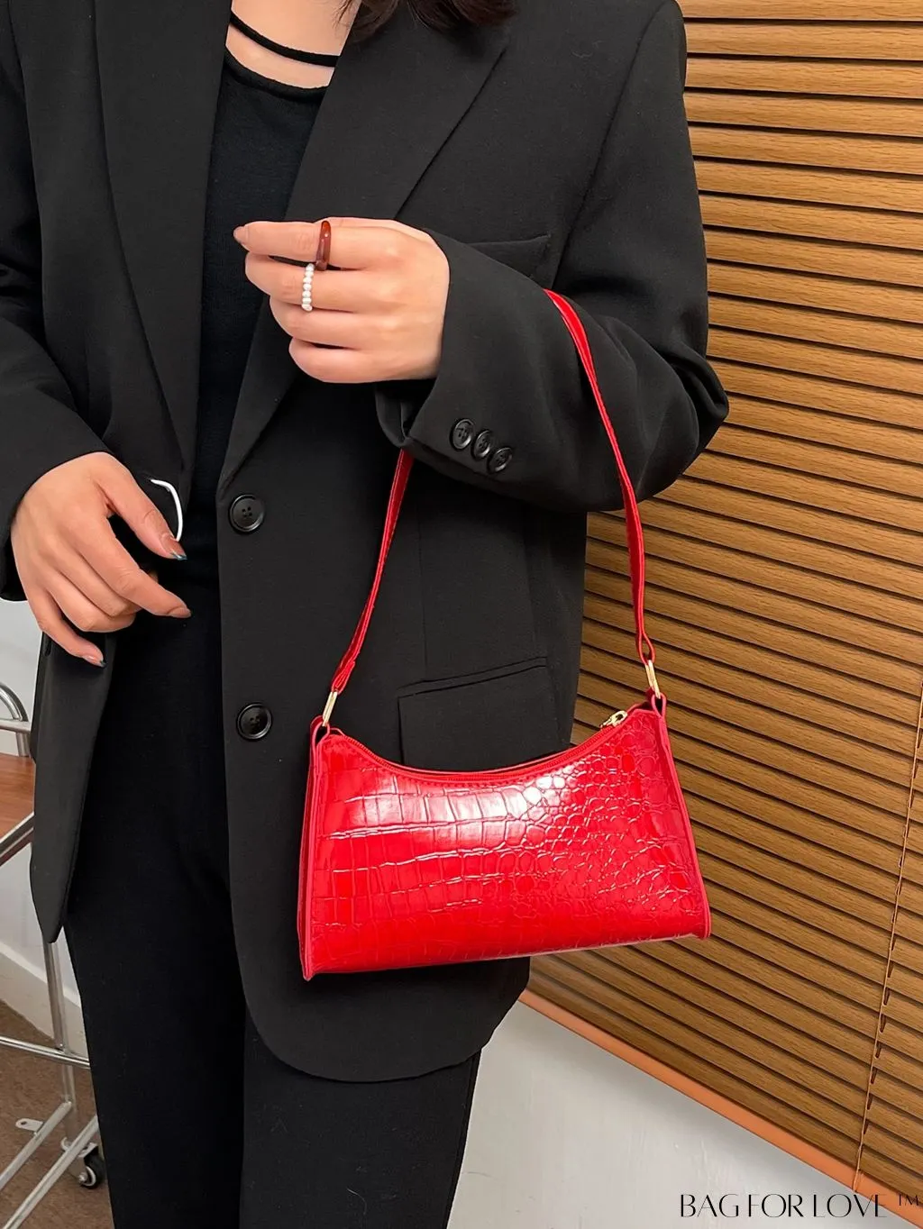 BagForLove - Crocodile Embossed Baguette Handbag