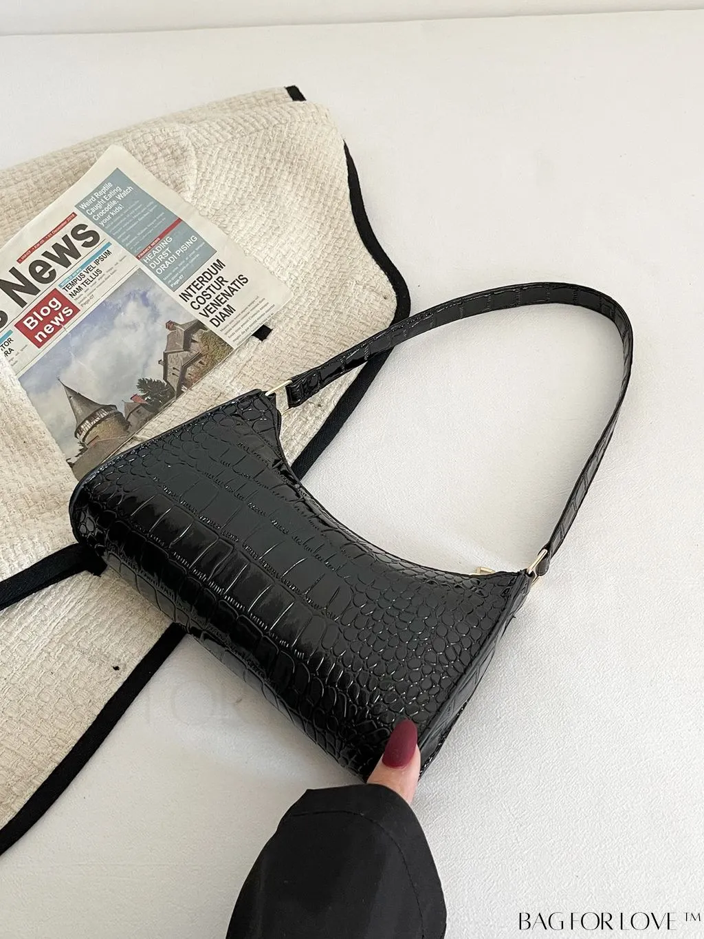 BagForLove - Crocodile Embossed Baguette Handbag