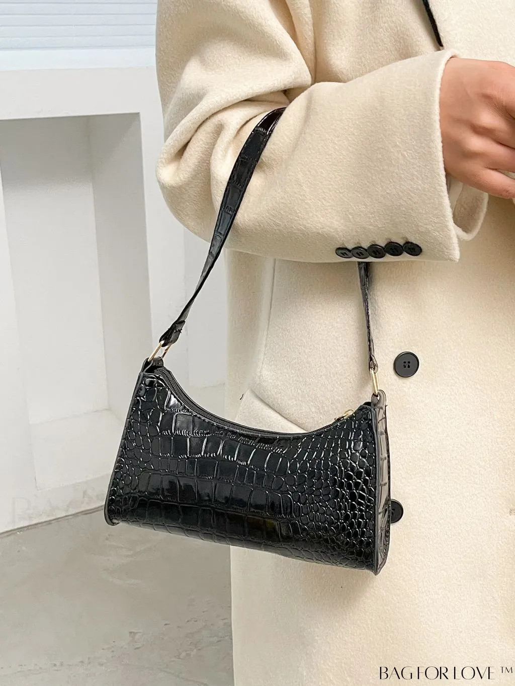 BagForLove - Crocodile Embossed Baguette Handbag