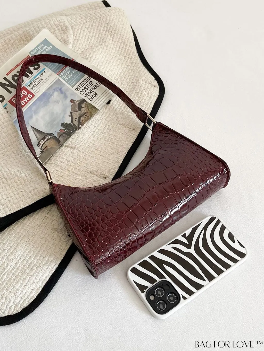 BagForLove - Crocodile Embossed Baguette Handbag