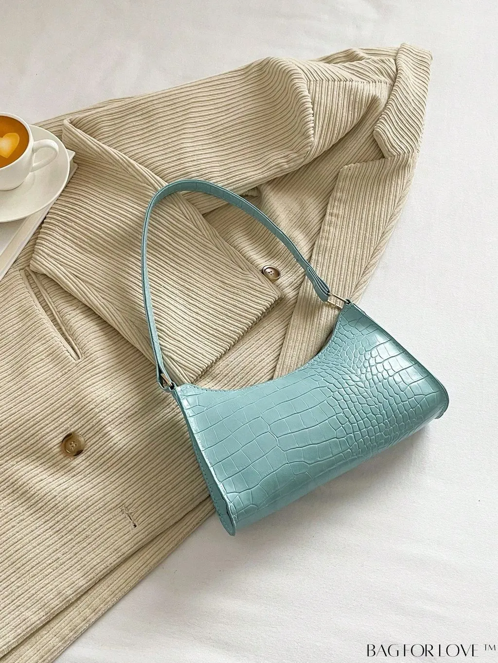 BagForLove - Crocodile Embossed Baguette Handbag
