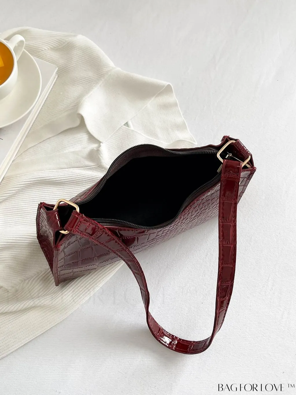 BagForLove - Crocodile Embossed Baguette Handbag