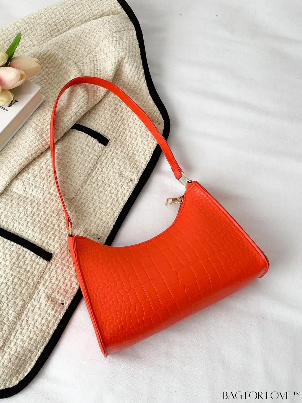 BagForLove - Crocodile Embossed Baguette Handbag