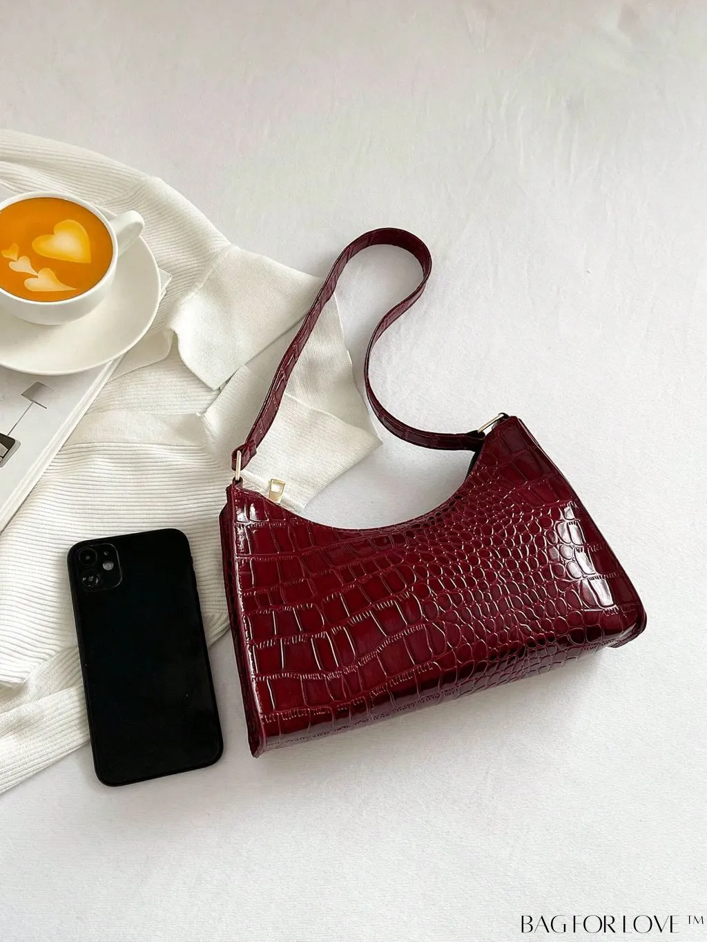 BagForLove - Crocodile Embossed Baguette Handbag